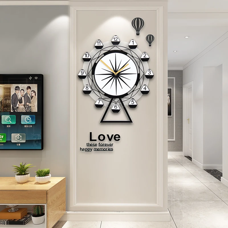 

MEISD New Creative Ferris Wheel Swingable Wall Clock Modern Design Silent Quartz Hanging Clocks Living Room With Wall Stickers