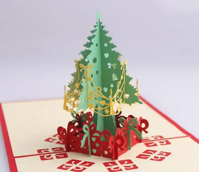  10pcs Christmas Tree Handmade Kirigami Origami 3D Pop UP Greeting Cards Invitation Postcard For Bir - 32819052532