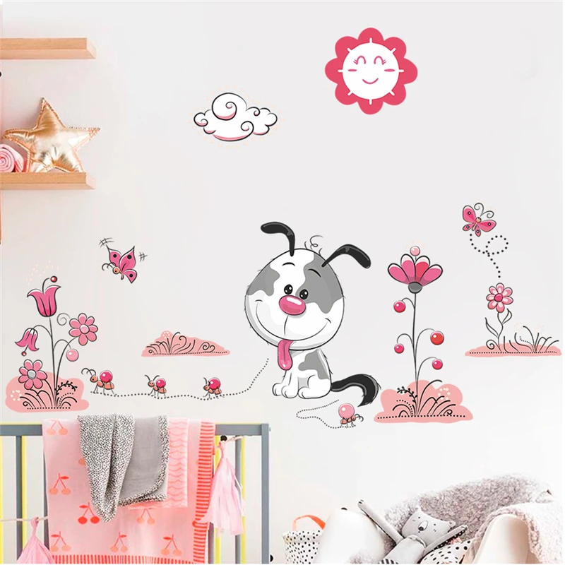 Мультфильм животных собаки Домашние животные щенки цветок настенные наклейки для детской комнаты домашний декор 30*90 см наклейки на стены ПВХ росписи Art