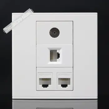 

Wall Plate 4 Port Socket 3 ports CAT5E Network LAN & 1 Port TV Outlet Panel Faceplate Home Connector Standard Wholesale Lots