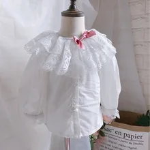 white girls blouse lace long sleeve ruffles kids shirt baby cute school peter pan collar fashion boutiques children clothes