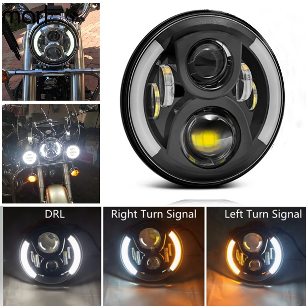 

Marloo 1Pcs Headlights 7 Inch Round LED Headlight Conversion DLR Turn Signal Light Assembly For Jeep JK TJ Harley Davidson