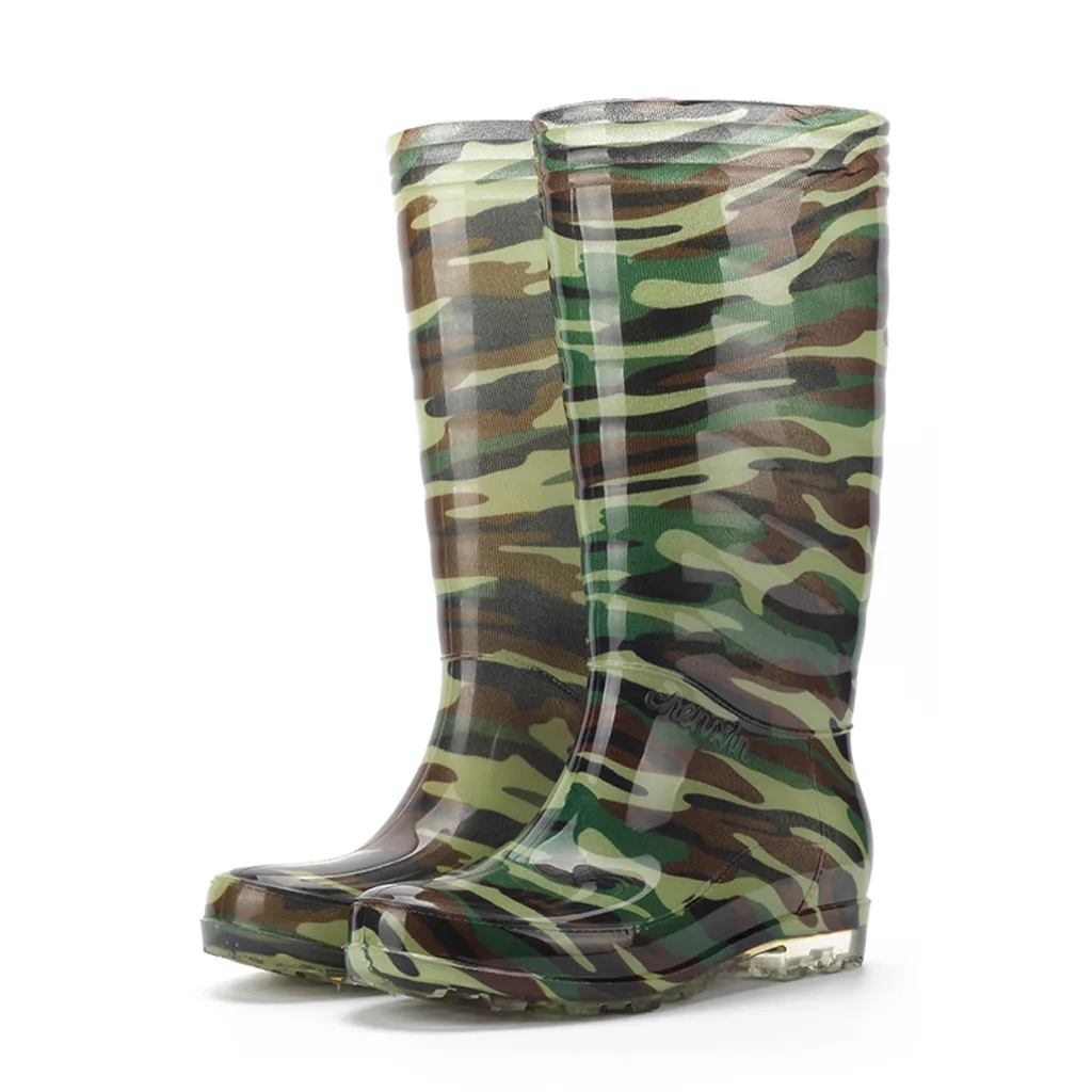 

2019 Camouflage SPring Leisure Men's Camouflage Flat Round Toe Shoes Waterproof high cylinder Rain Boots for male