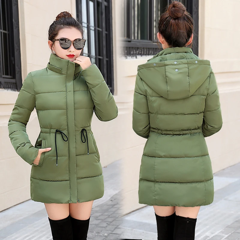 

2019 women winter hooded warm coat plus size candy color cotton padded jacket female long parka womens wadded