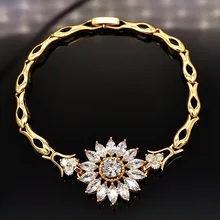 Модный женский золотой цвет прозрачный сверкающий кубический цирконий CZ Подсолнух очаровательный браслет ювелирные изделия