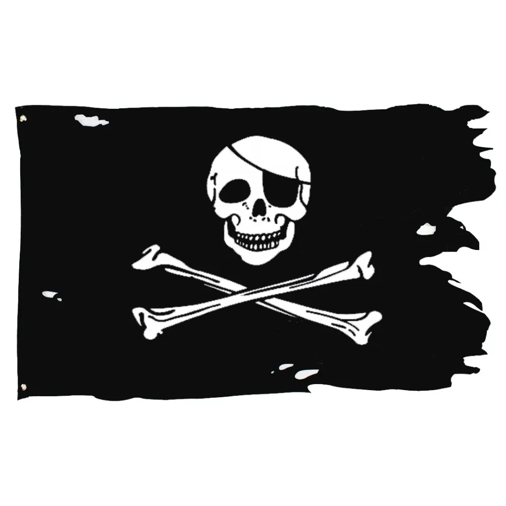 Johnin 90x150cm Creepy Ragged Older Broken Jolly Roger Skull Cross