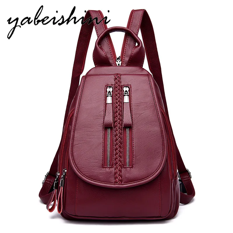

Weave Double zipper Women Vintage Leather Backpacks Ladies Sac a Dos Female Backpacks For Girls Travel Shoulder School Bag Girls