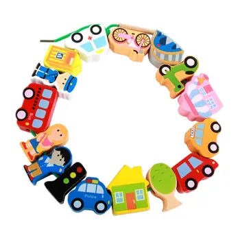 

Wooden Blocks Cartoon Stringing Threading Beads Game Baby Intelligence Educational Toy For Children Baby