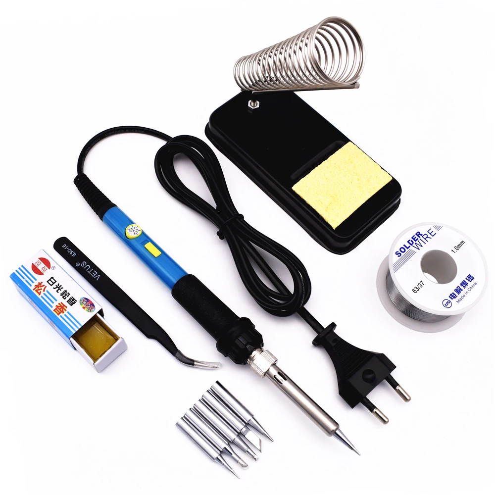 

Electric Soldering Iron Kit 60W 220V Adjustable Temperature with Power Switch 5 Welding Tips Iron Stand Solder Wire Tweezers