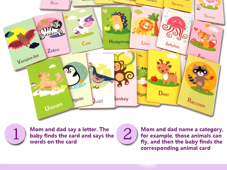 Mubei New Wooden Toys Cognitive Card Animals,English Words and letters Wooden Card for Child Educational Montessori Wood Toys