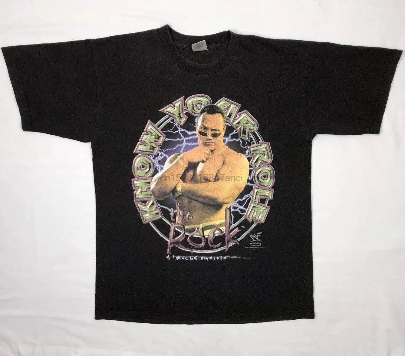 

Vtg 90s Wwf Wrestling The Rock Know Your Role Mens Black S S T-Shirt Sz Large Cool Casual pride t shirt men Unisex Fashion