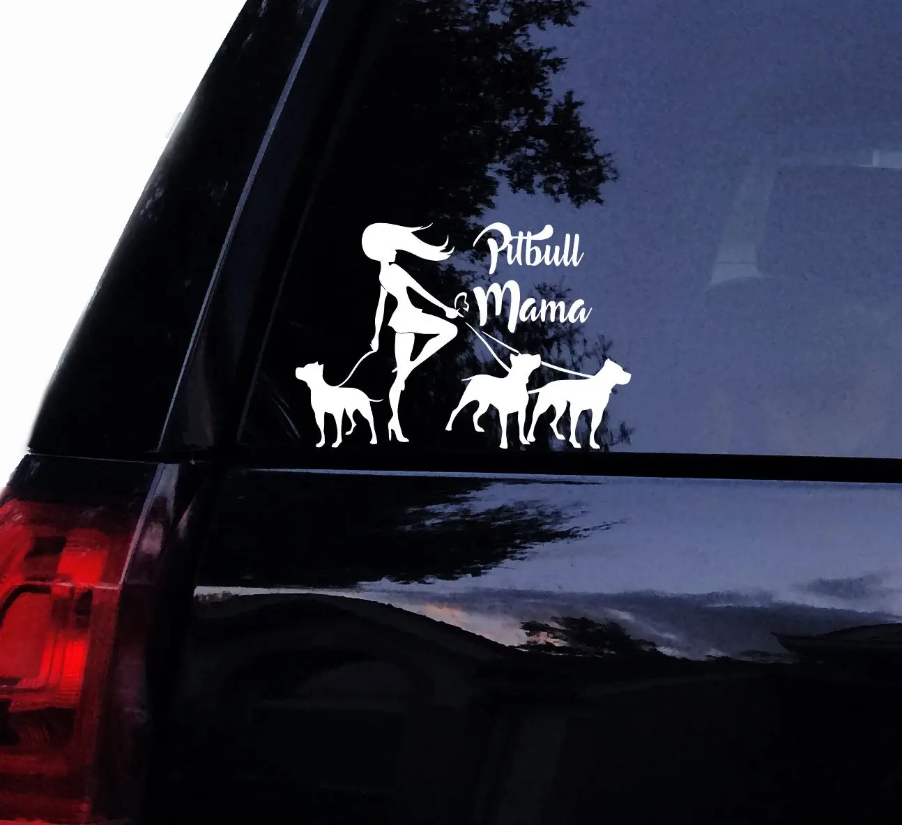 

Tshirt Rocket Pitbull Mama Decal - 3 PITBULL Dogs Vinyl Car Decal, Laptop Decal, Car Window Sticker (10", White)