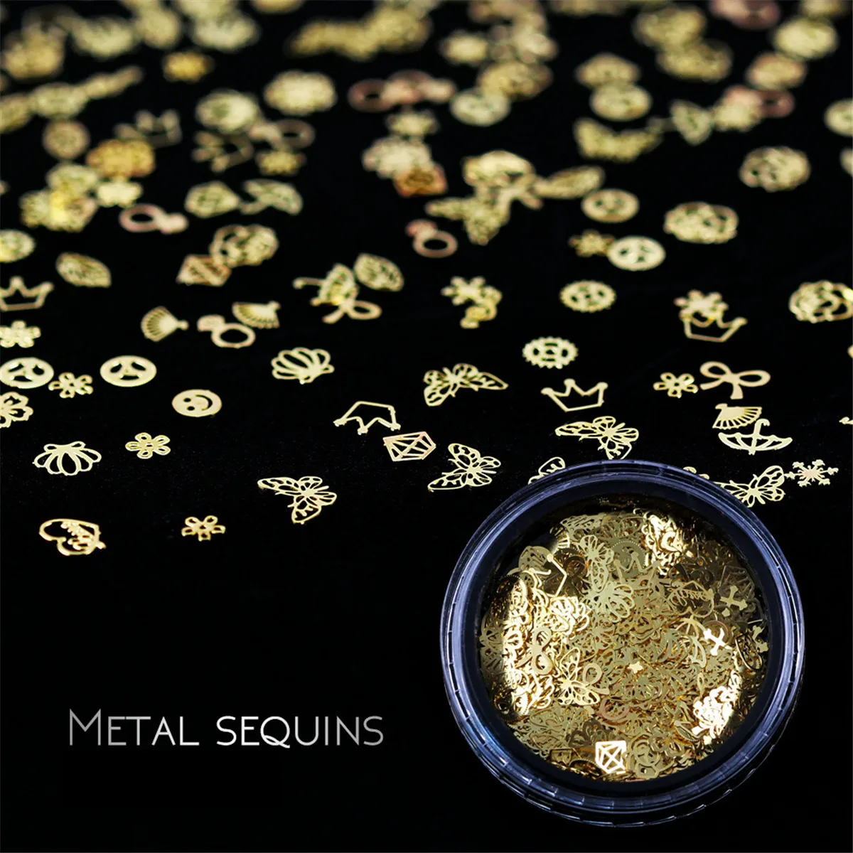 

Nail Art Gold Metal Slice Stickers Design Decorations Crown Butterfly Diamond 3D Metallic Frame Nail Stickers Decals Flakes Pot