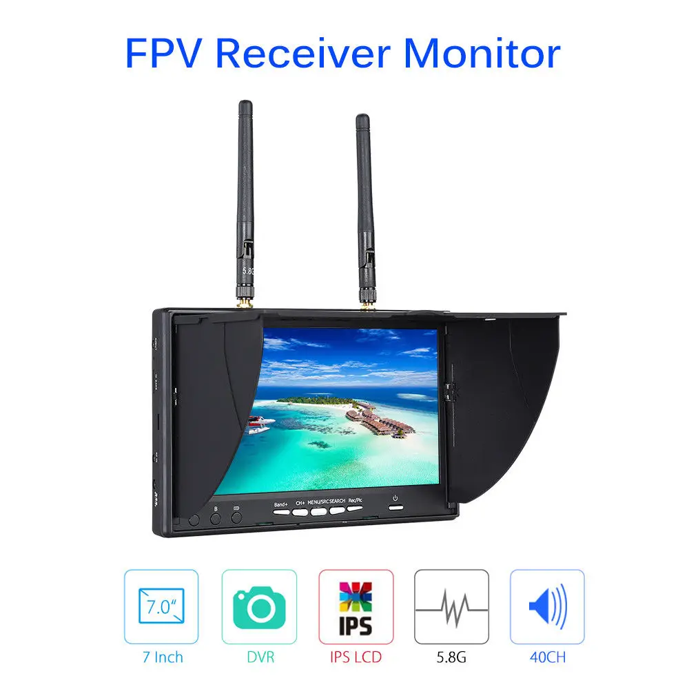 

TOMLOV LT-5802S FPV Monitor 7 Inch 5.8Ghz 40CH Dual Diversity Receiver IPS LCD Display With DVR Built-in Battery For RC Drone