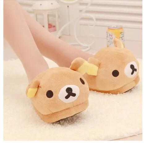 

Super cute soft plush winter warm big head Rilakkuma bear home indoor slippers floor slipper