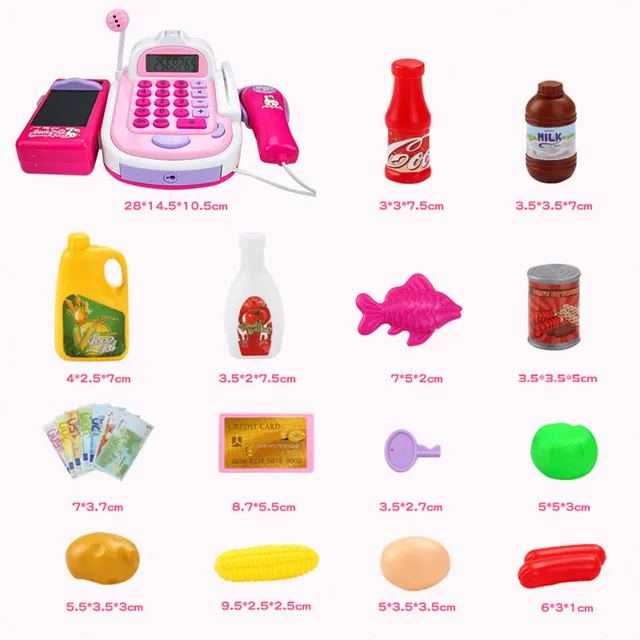 Mini Simulation Supermarket Cashier Cash Register Toy Checkout Counter Foods Goods Kids Toy Pretend Play House Toys For Girls 4