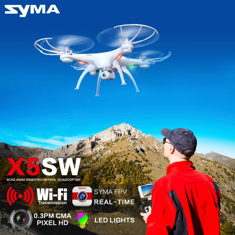 квадрокоптер с камерой SYMA X5SW Drone HD FPV Wifi в Режиме реального времени Дистанционного
