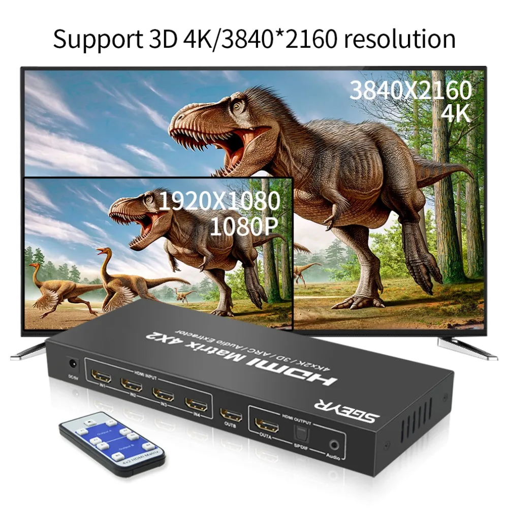 HDMI Matrix SGEYR 4x2 HDMI Matrix Switch Splitter 4Kx2K 4 in 2 Out HDMI Switcher with 3.5mm Audio Extractor+Optical HDMI Matrix SGEYR 4x2 HDMI Matrix Switch Splitter 4Kx2K 4 in 2 Out HDMI Switcher with 3.5mm Audio Extractor+Optical