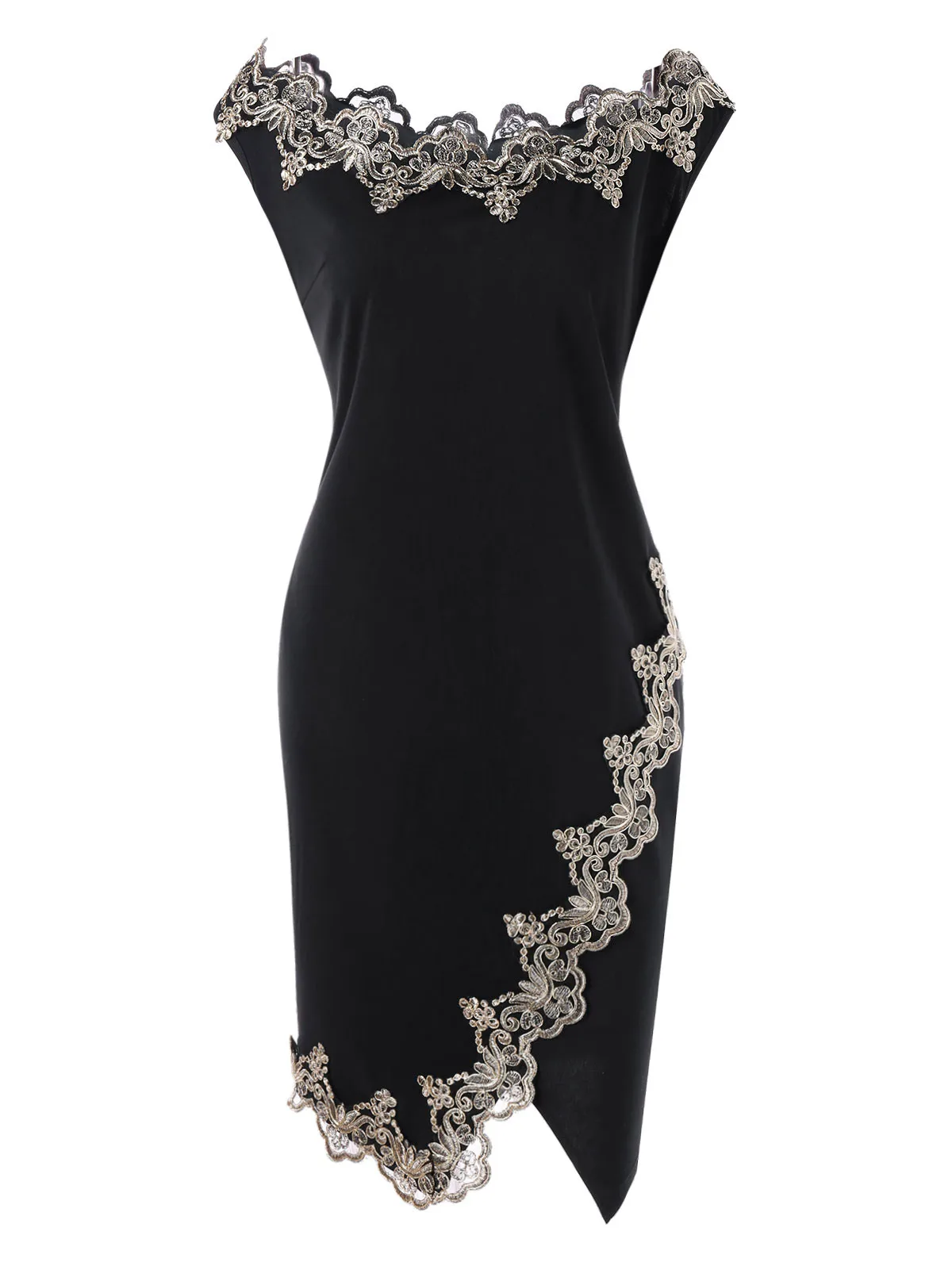 

Gamiss Summer Women Dresses Plus Size 5XL Flower Embroidered Trim Bodycon Dress Robe Office Ladies Boat Neck Sleeveless Vestido