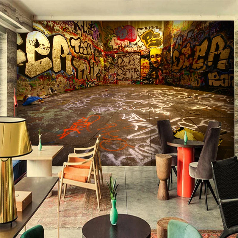 Ретро граффити 3D стерео цветные буквы фотообои кафе ресторан KTV креативное пространственное расширение личности Фреска