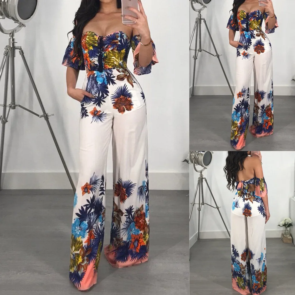 Womail ارتداءها المرأة الصيف الأزياء قبالة الكتف نصف كم مثير طباعة بسيطة شاطئ فستان الشمس لونغ حللا عطلة 2019 A29