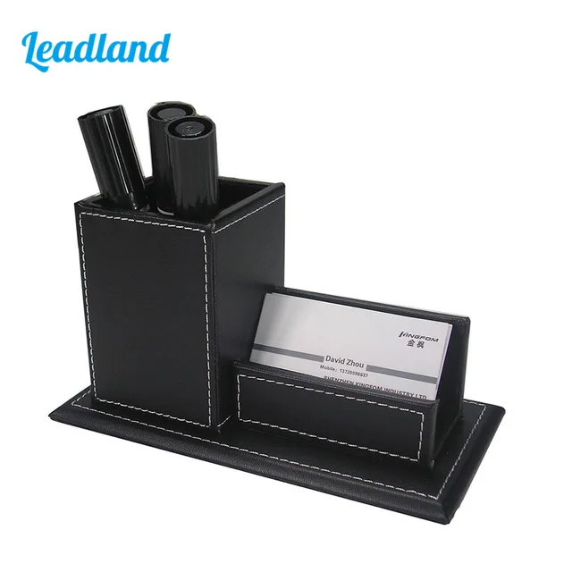 Pu Leather Business Card Holder Stand With Pen Marker Box Pu Leather Business Card Holder Stand With Pen Marker Box Office Supplies