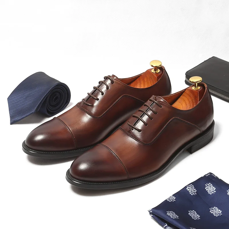 handmade men genuine leather dress oxfords shoes 2018 spring autumn wedding formal oxfords shoes