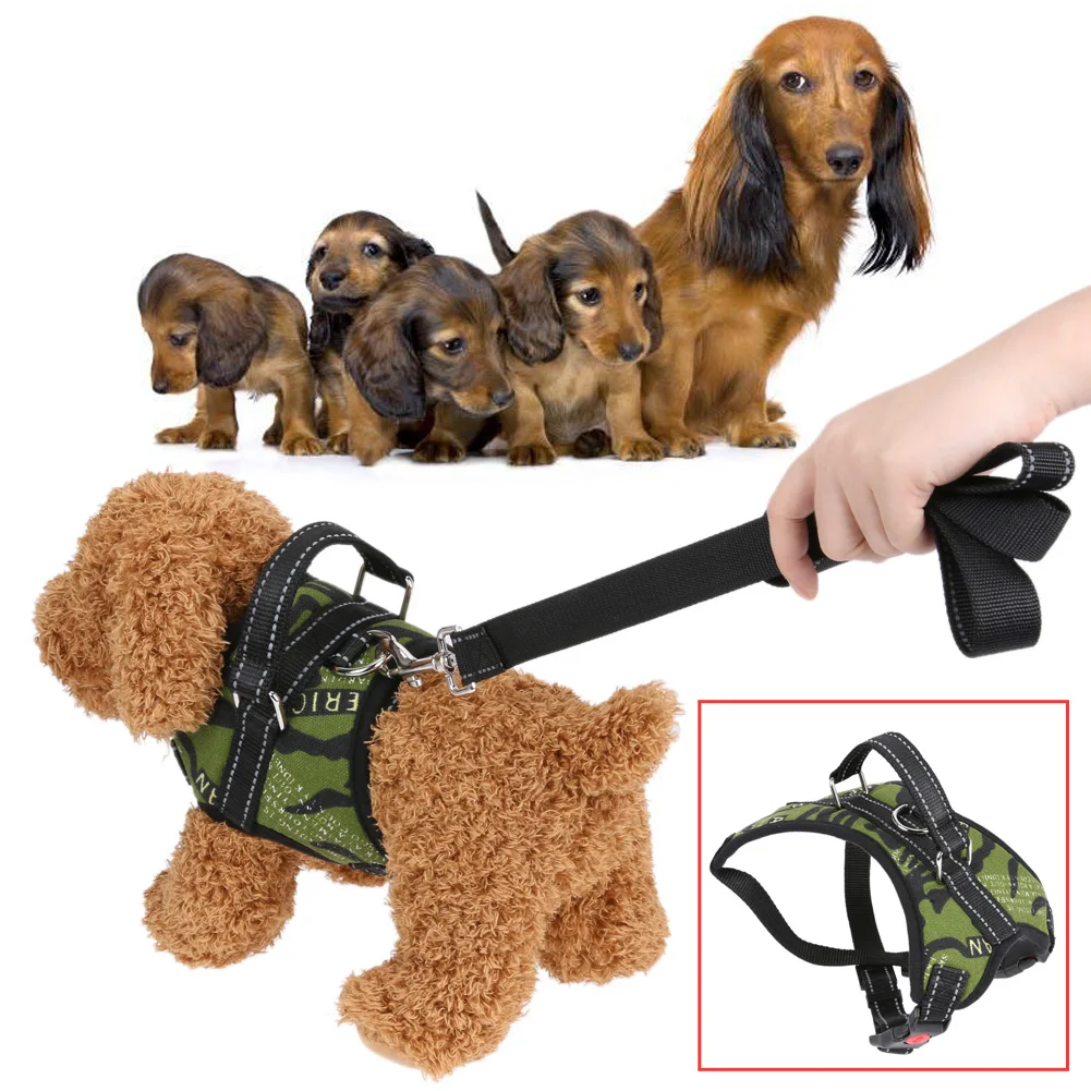 Dogs Halter Harness Soft Padded Reflective with traction rope 3 Colors
