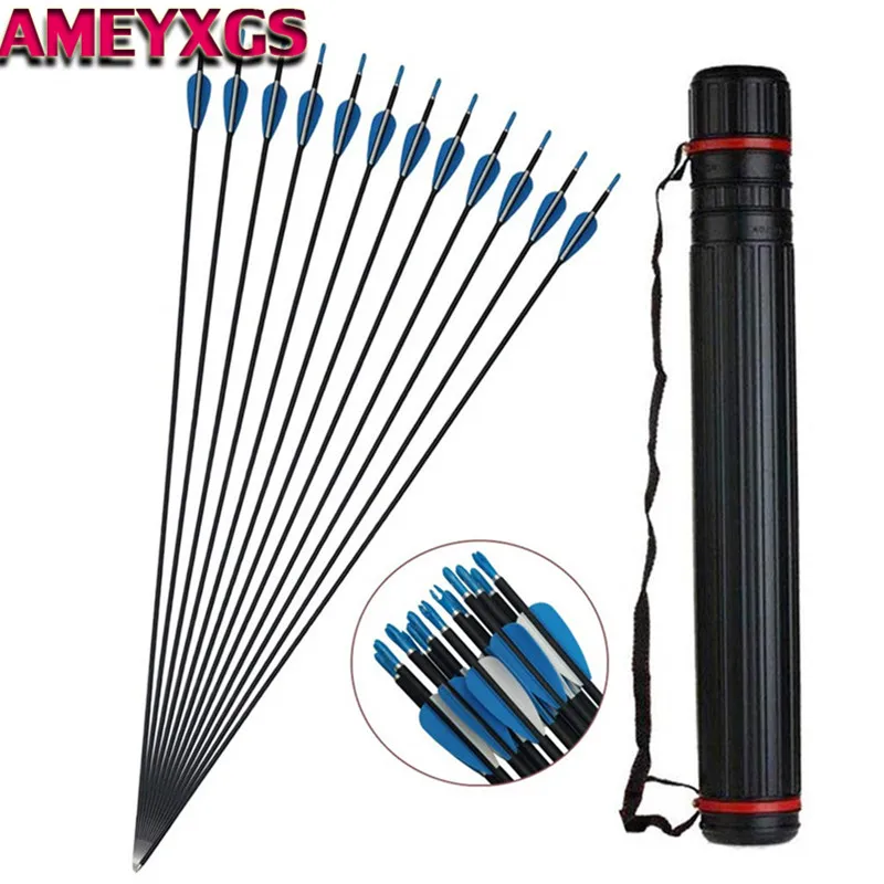 

12pcs 30" Archery Carbon Arrows Shaft Spine 1000 Target Point Tips With Arrow Quiver For Outdoor Shooting Hunting Accessories