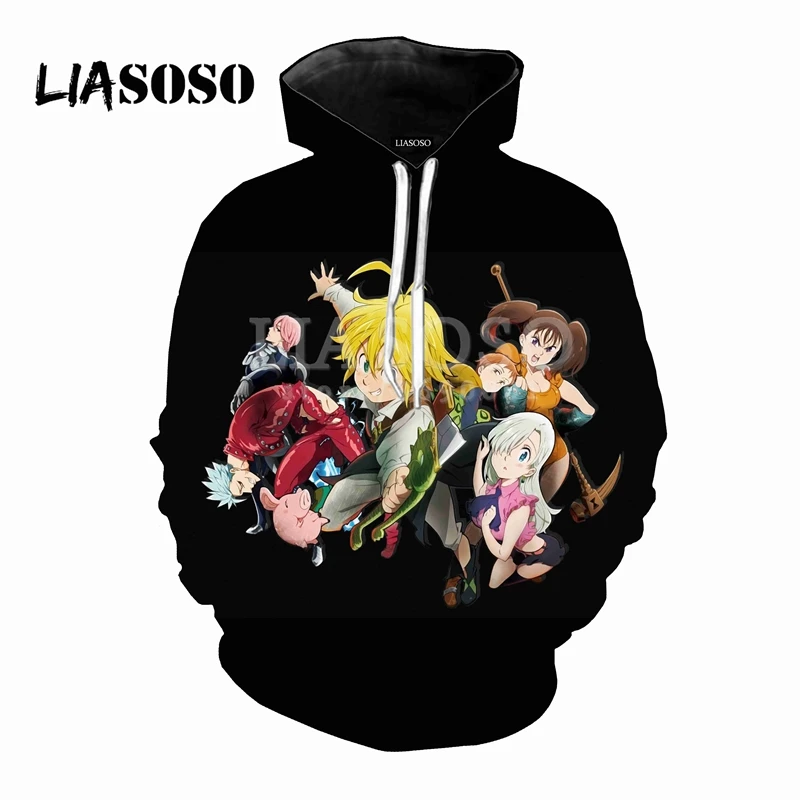 LIASOSO,, Seven Deadly Sins nanatsu no taizai, 3D принт, для женщин и мужчин, толстовки с капюшоном, свитера, пуловеры, Харадзюку, хип-хоп, X0546