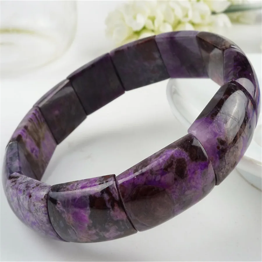  Women Ladies Fashion Bracelet Bangles 2016 New Just One Rectangle Beads Genuine Natural Stone Purple Sugilite Charm Bracelet 