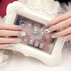 24 шт./компл., модные свадебные накладные ногти для невесты, блестящие стразы, женские накладные ногти с клеем, стикер 789