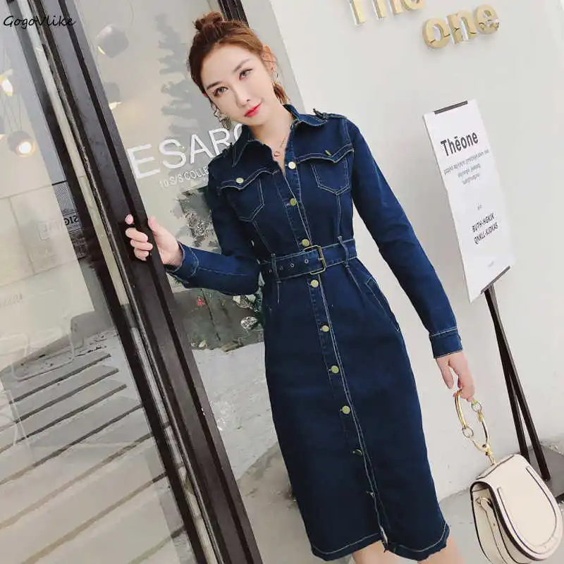 

4XL 5XL Bodycon Jean dress 2018 New Denim Casual Dress with Sashes Women office cowboy dresses Slim Buttons Vestidos LT772S50