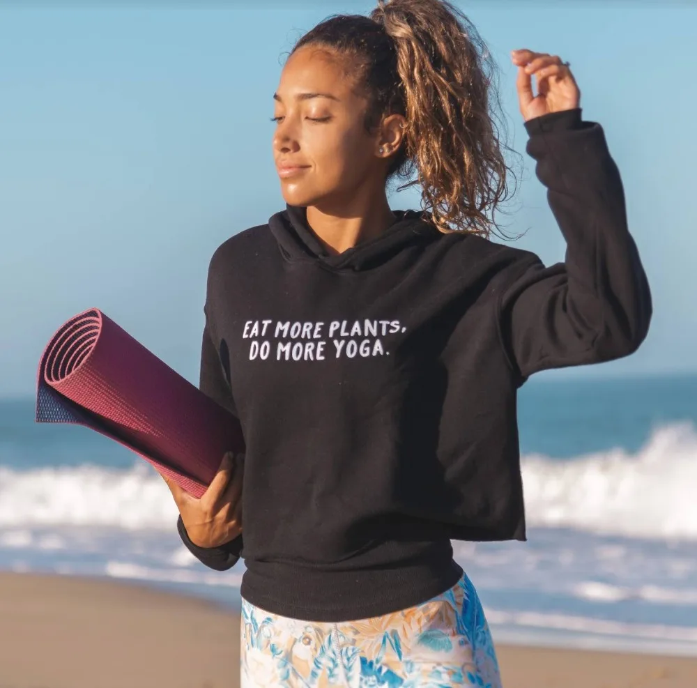 

EAT MORE PLANTS DO MORE BLACK ATHLETIC CROP HOODIE Women Sexy funny graphic jumper outfits Hoodies hoody sweatshirts tops