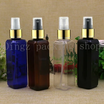 

50pcs 100ml Empty Plastic gold collar Spray Bottle Refillable Perfume PET Bottles Plastic atomizers spray black square bottle
