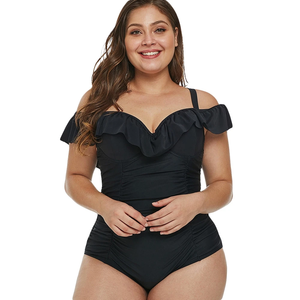 

Sexy Women Swimsuit Plus Size Ruffle Trim Underwire Swimwear Big Size Spaghetti Straps Bathing Suit Beachwear for Women