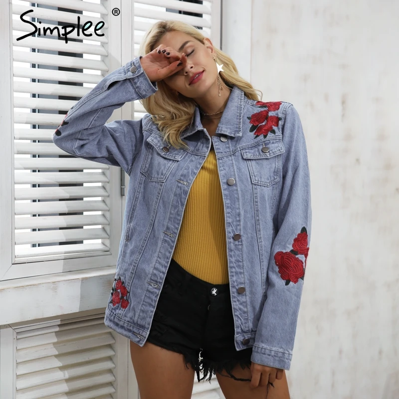 Finest  Simplee Denim blue basic jackets coat Women Casual streetwear jackets female 2017 autumn winter war