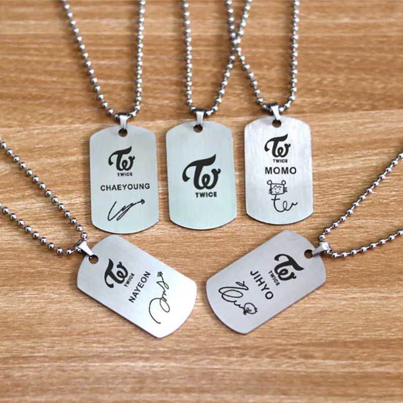 

KPOP TWICE New Album Stainless Steel Tag Necklace K-pop Kpop Metal Logo Pendant Neckace For Men Women TWICE Jewelry Accessories