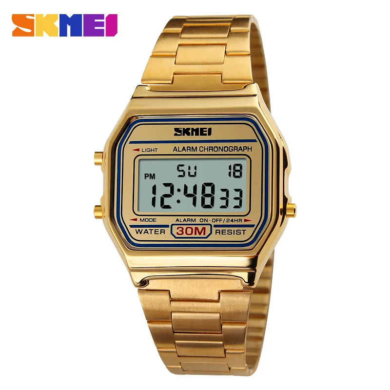 

SKMEI LED Digital Digital Sports Watches Mens Women Gold Full Steel Military Waterproof Wristwatches Relogio Masculino 1123