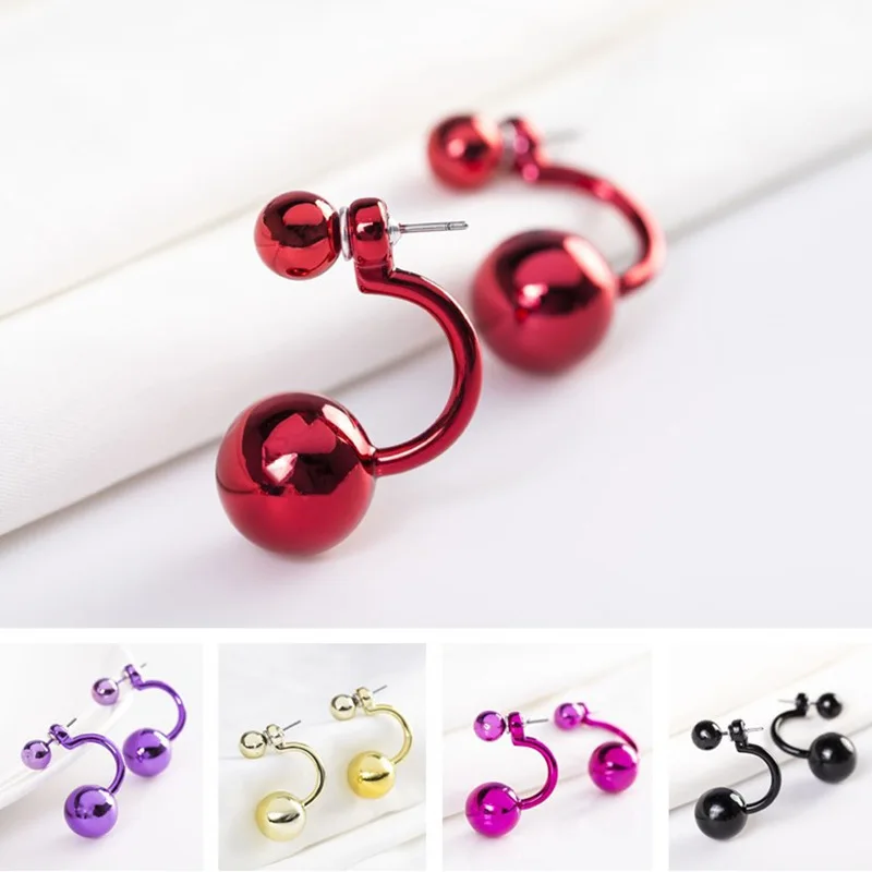 

color Shinning Full Crystal CZ Double Ball Stud Earrings for Women Brincos Jewelry 12 Color