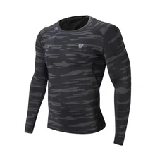 Для мужчин Спорт Бег футболка камуфляжные длинные Фитнес Футболка зеленый серый быстросохнущие одежда плотно футболка fn30c