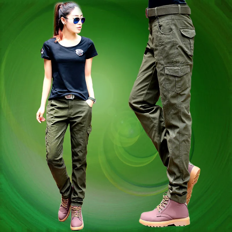 

Spring Autumn female Military Army Green Cargo Pants Sportwear Casual Straight Trousers Military Camouflage Pants For Woman