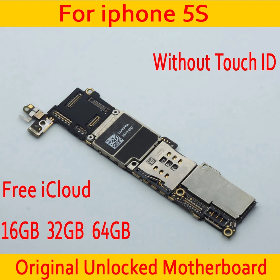 

Original unlocked for iphone 5S Motherboard without Touch ID,for iphone 5S Logic board with OS System,Good Tested,16GB 32GB 64GB