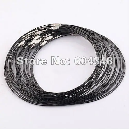 100 шт модное черное проволочное ожерелье с памятью, 1 мм* 18 дюймов стальная шнурок-цепочка ожерелье с винтовая застежка