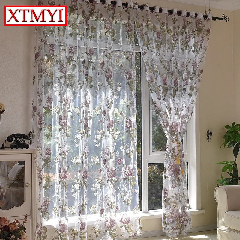 European style purple floral tulle font b curtains b font for living room bedroom kitchen modern