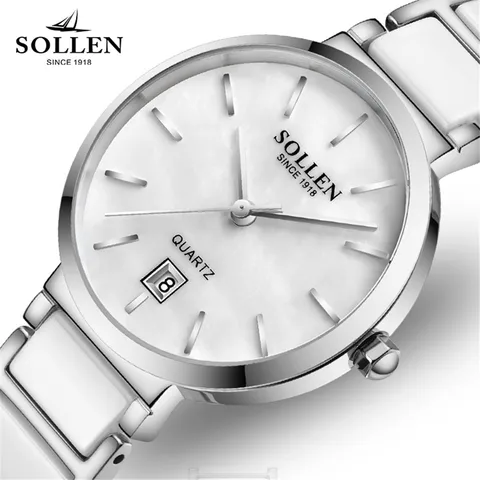 Relógios de Luxo das Senhoras Sollen Moda Feminina Vestido Casuais Strass Quartzo Relógio Pulso Feminino 2020