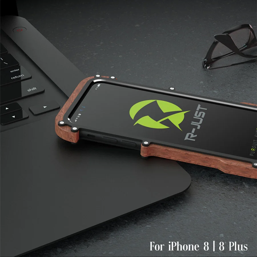 R just Wood чехол для iPhone 8 7 Plus противоударный с металлической рамкой бампер
