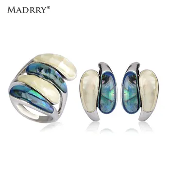 

Madrry Personality Jewelry Sets Earrings Ring For Women Lady Exquisite Abalone Shell Materials Anel Punk Schmuck Bijoux