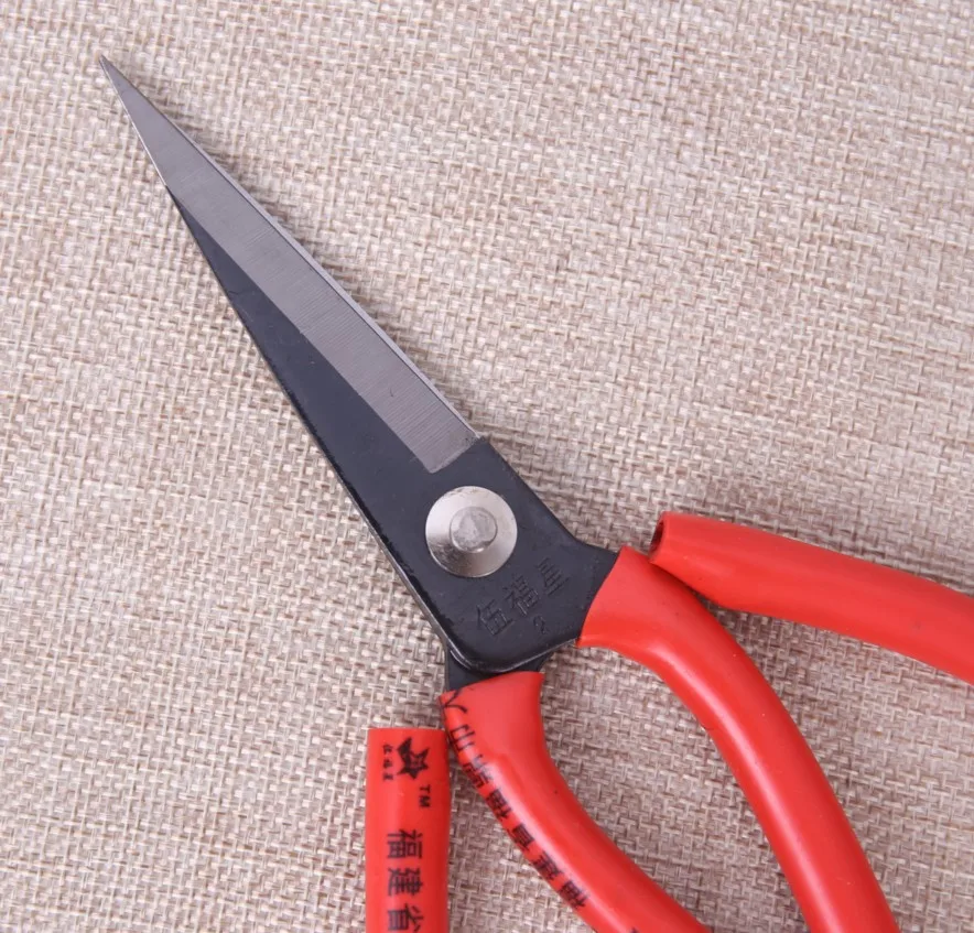 Wu Fuxing Red handle rubber grip household scissors carbon steel industrial shear heavy duty leather cutting scissors 3