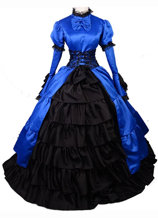 black and blue victorian dress